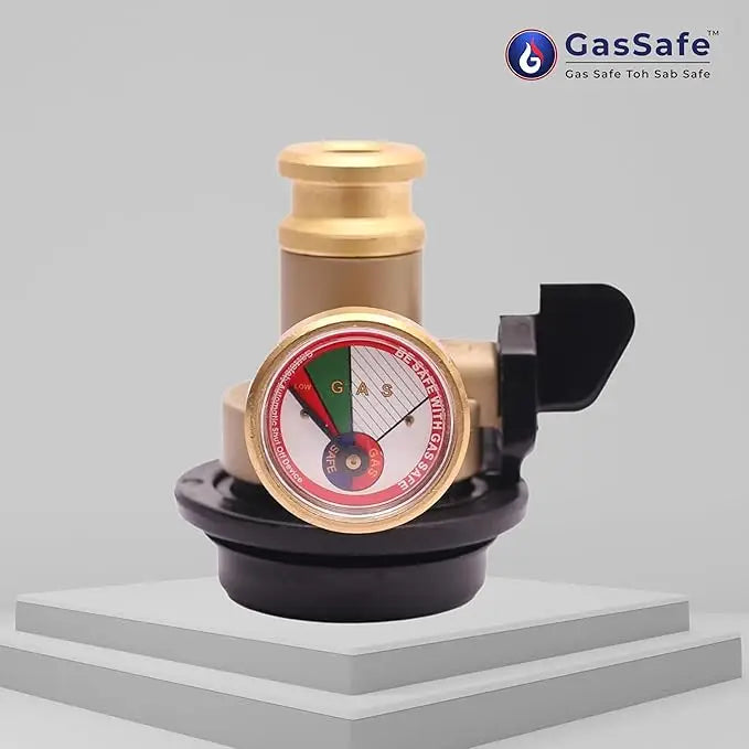 GASSAFE INDIA LTD. Original Gas Cylinder Safety Device | Gas Leakage Detector | Gas Safe Device | 30% Gas Savings | 3-Year Warranty | Brass | 8 x 8 x 8 Centimeters Brand: GASSAFE INDIA LTD.
