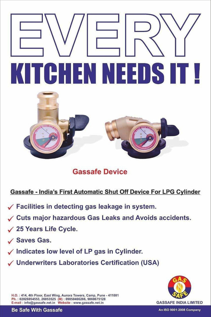 GASSAFE INDIA LTD. Original Gas Cylinder Safety Device | Gas Leakage Detector | Gas Safe Device | 30% Gas Savings | 3-Year Warranty | Brass | 8 x 8 x 8 Centimeters Brand: GASSAFE INDIA LTD.
