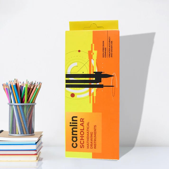 Camlin Scholar Mathematical Instruments Geometry Box – Complete Exam Set (Compass, Protractor, Set Squares, Sharpener, Eraser)