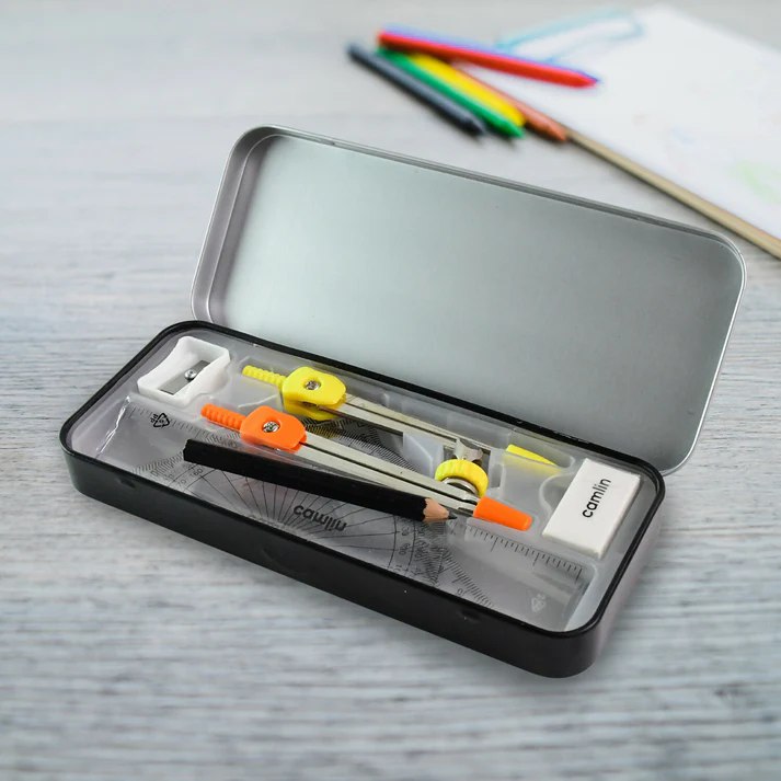Camlin Scholar Mathematical Instruments Geometry Box – Complete Exam Set (Compass, Protractor, Set Squares, Sharpener, Eraser)