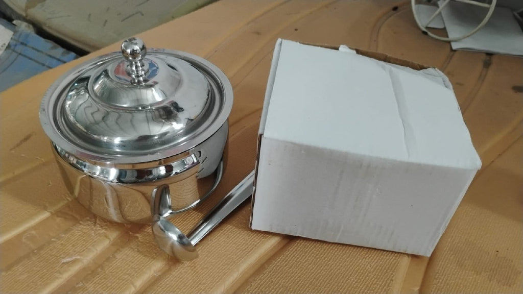 Stainless Steel Ghee Pot with Lid and Serving Spoon, 2-Piece Set