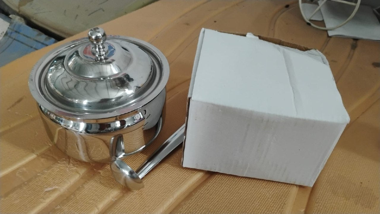 Stainless Steel Ghee Pot with Lid and Serving Spoon, 2-Piece Set