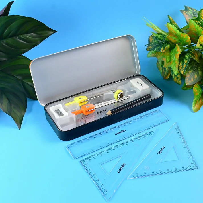 Camlin Scholar Mathematical Instruments Geometry Box – Complete Exam Set (Compass, Protractor, Set Squares, Sharpener, Eraser)
