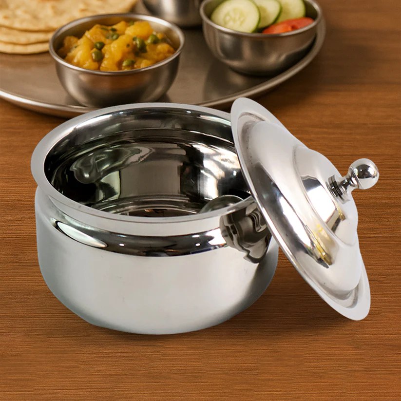 Stainless Steel Ghee Pot with Lid and Serving Spoon, 2-Piece Set
