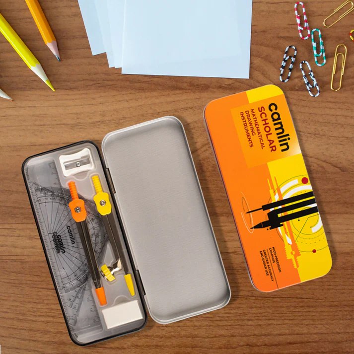 Camlin Scholar Mathematical Instruments Geometry Box – Complete Exam Set (Compass, Protractor, Set Squares, Sharpener, Eraser)